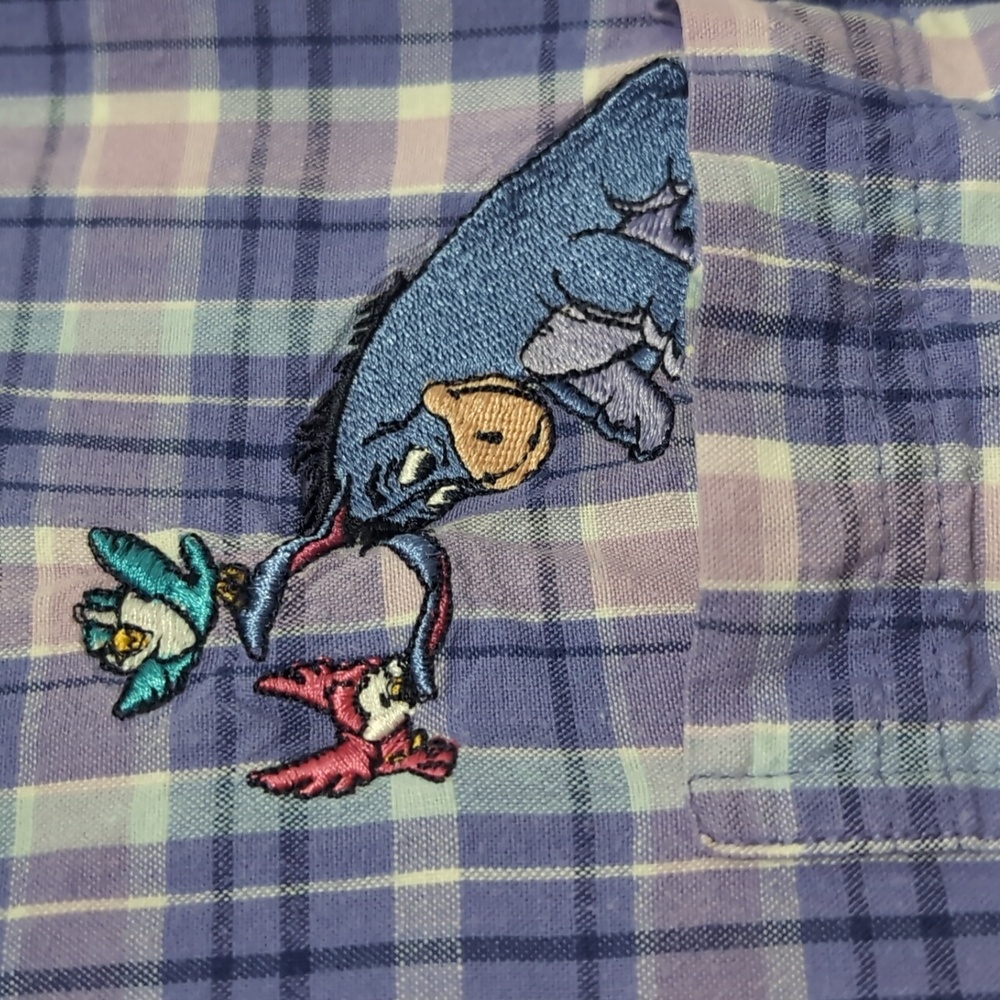 Disney Pooh Eeyore Embroidered Pastel Plaid Sleeveless Blouse.  26/28W